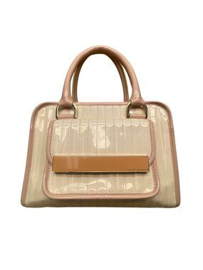 Ted Baker Women’s Pink & Cream Patent Stripe Detail Dual Top Handles Satchel